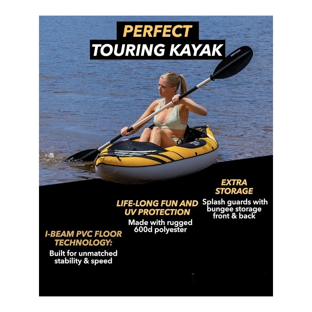 Inflatable Kayak Inflatable 1 and 2 Person Kayaks for Adults with EVA Padded Seats, High Back Support, Paddles, Pump