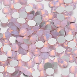 SS3-SS30 Pink Opal Glass Flatback Rhinestone Round Silver Bottom Glue On Crystal Stones for DIY Nail Art Clothes Decoration