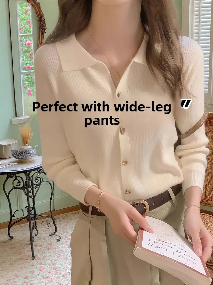 

Women's Neck Knitted Base Shirt Long Sleeve Slim Fit Winter T-Shirt Small Fragrance Style Inner Wear Spring Autumn Open ...
