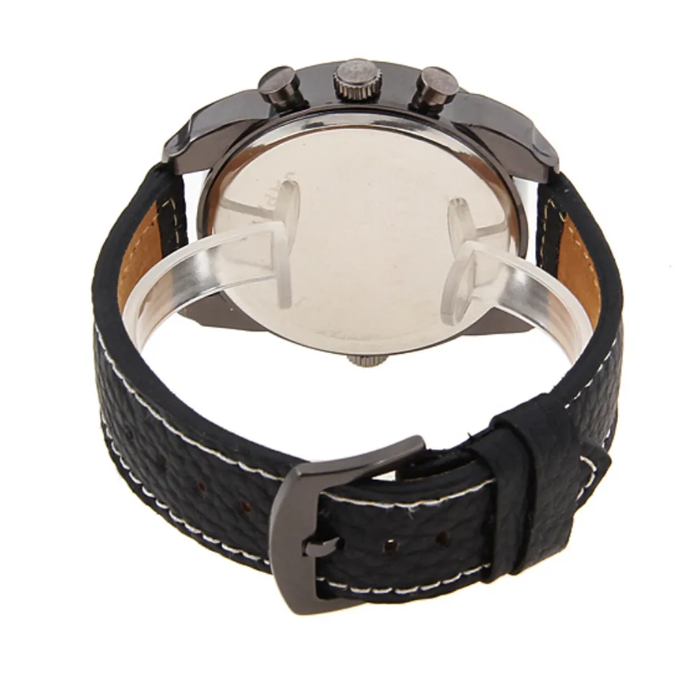 

Big Round Dial Dual Time Display Men's Quartz Watch Black Alloy Case Adjustable PU Band Outdoor Travel Dual Watches