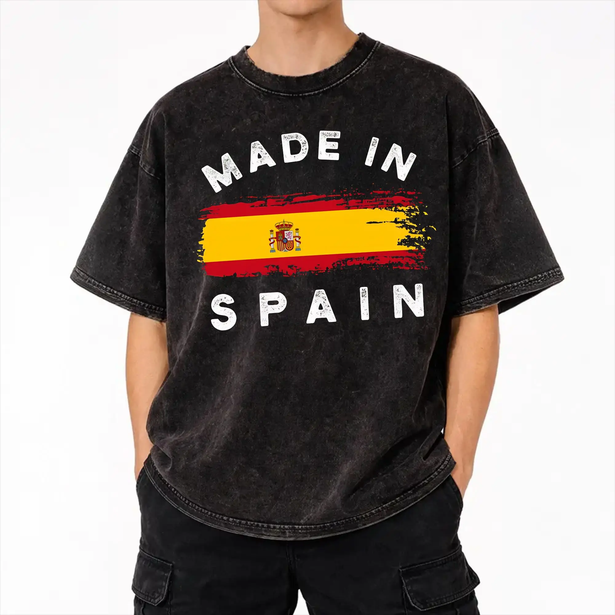 2025 Made in Spain Spanish Flag Make Spain Great Again Washed Shirt Apparel Oversize T-Shirts  for Men Women Tee Shirt
