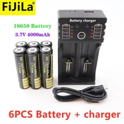 Batterie Lithium-ion Rechargeable Avec Chargeur, 3.7V, 4000mAh, 18650