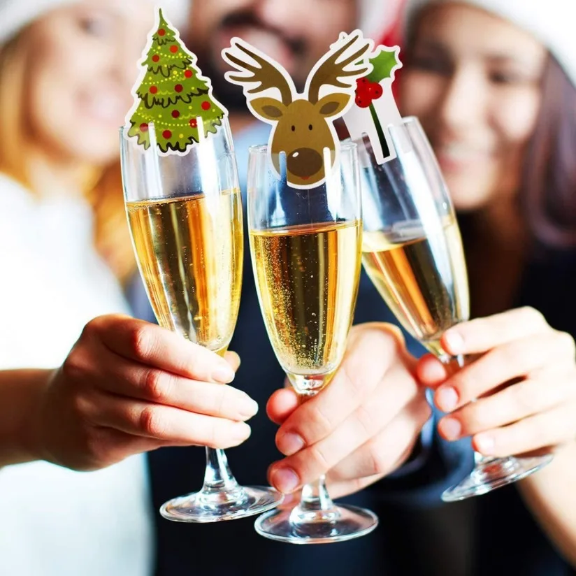 10 قطعة كأس عيد الميلاد بطاقة سانتا قبعة كأس للنبيذ ديكور الحلي نافيداد نويل السنة الجديدة هدية المنزل زينة عيد الميلاد