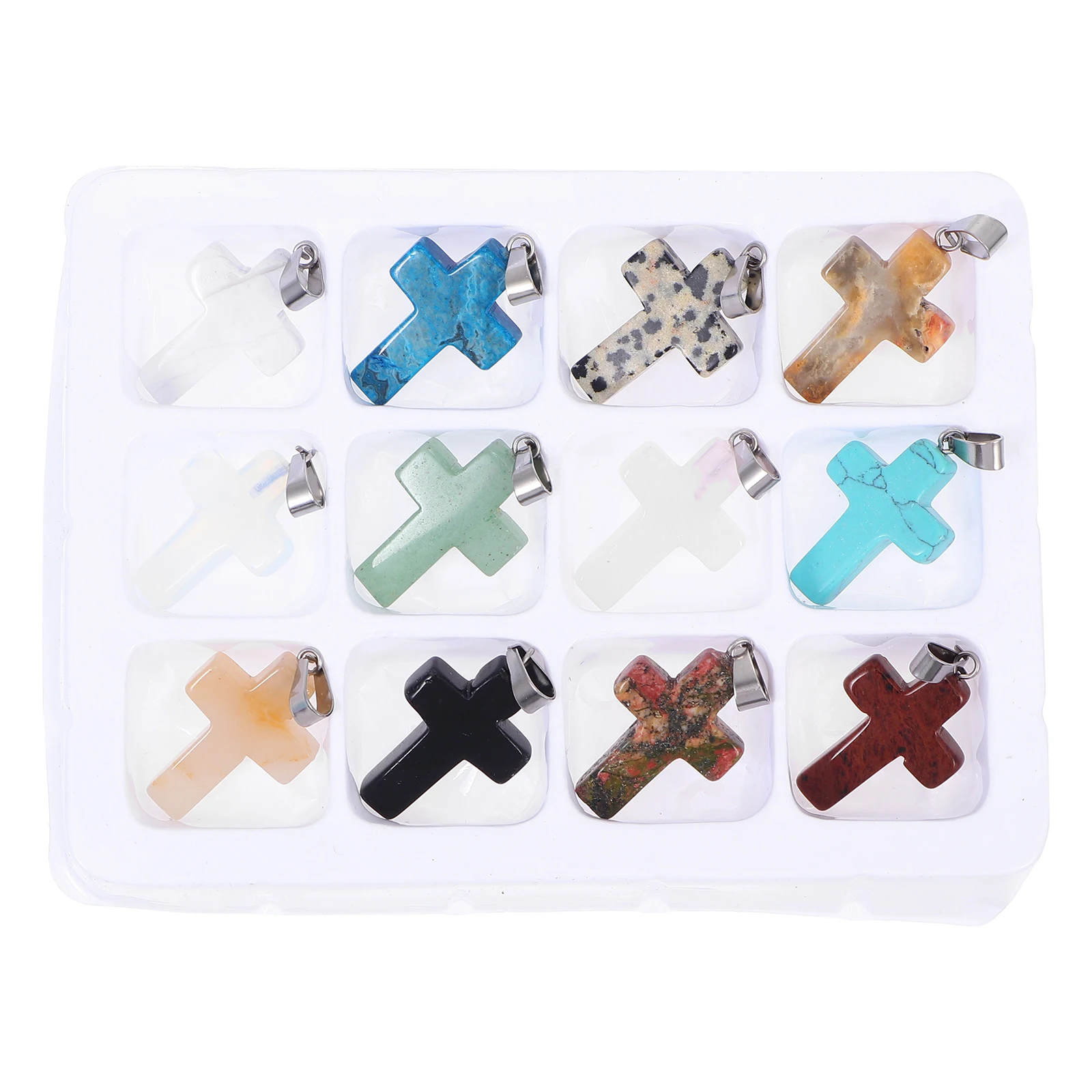 

12Pcs Cross Shaped Natural Stone Charms Set for DIY Jewelry Making Pendant Craft Kit Necklace Bracelet Decor Cross Pendant Charm