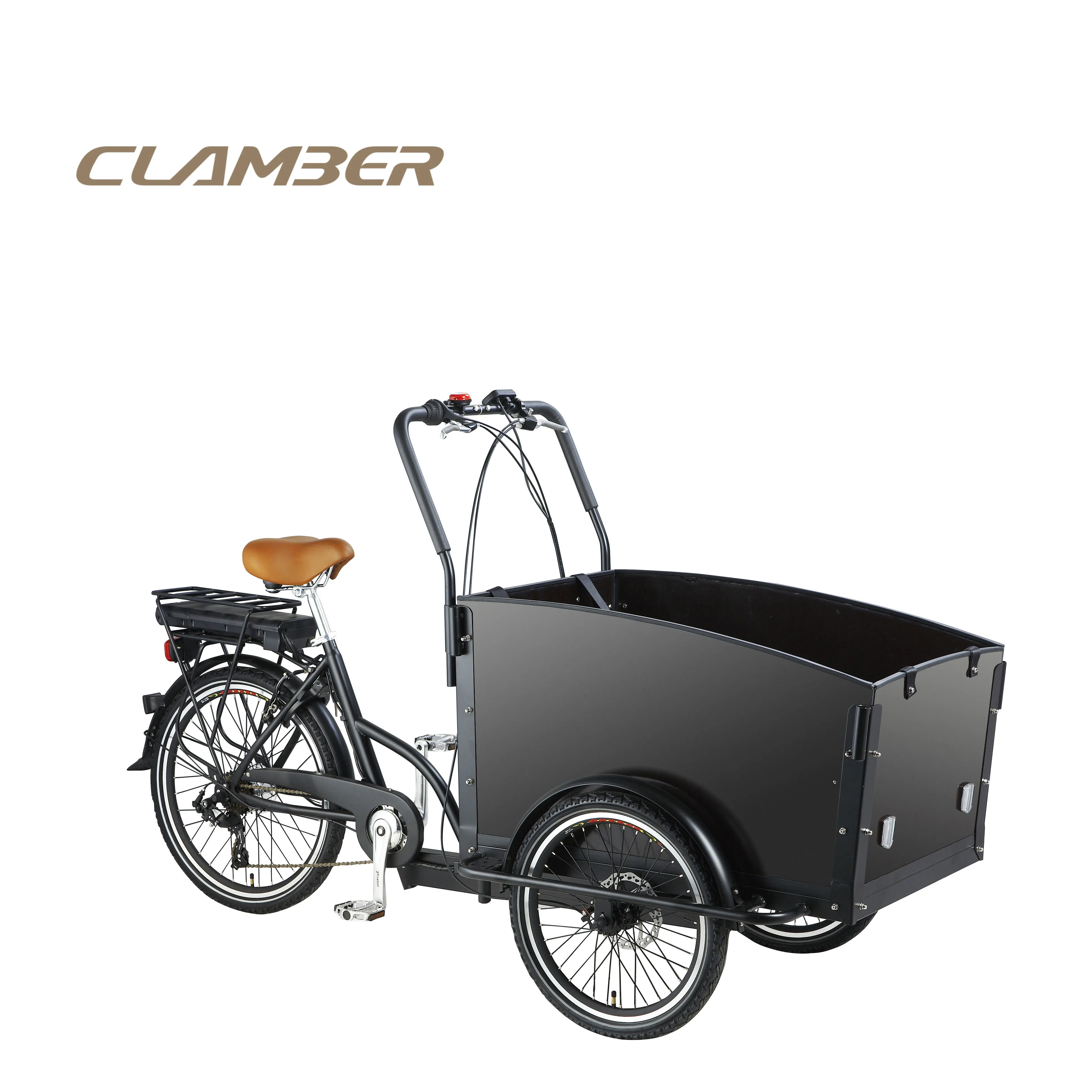 Electric Rear Carrier Battery Tricycle With Front Wood Box Kids Seat Cargo Bike Bicycle For Family Dutch Style Eu Stock