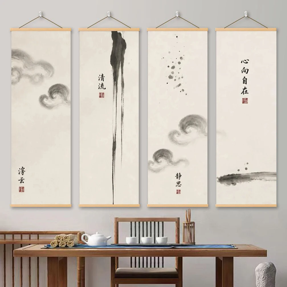 New Chinese Zen style ink calligraphy hanging paintings, decorative wall backgrounds in study rooms and tea rooms