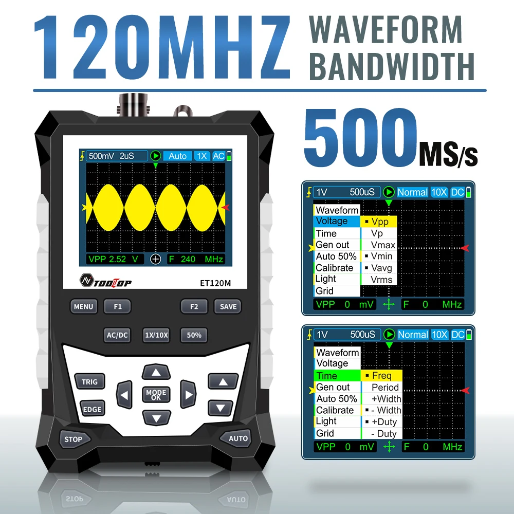 TOOLTOP ET120M 500MS/s 120MHz profesjonalny oscyloskop cyfrowy laboratoryjna naprawa elektryczna Auto ręczny przenośny oscyloskop