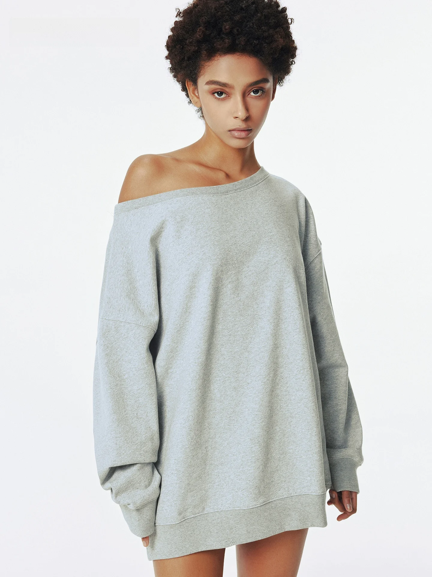 

Asomesome oulder Bared Fce Lined Ey Толстовка женская свободная посадка осень-зима Street Sle Long Sve средней длины