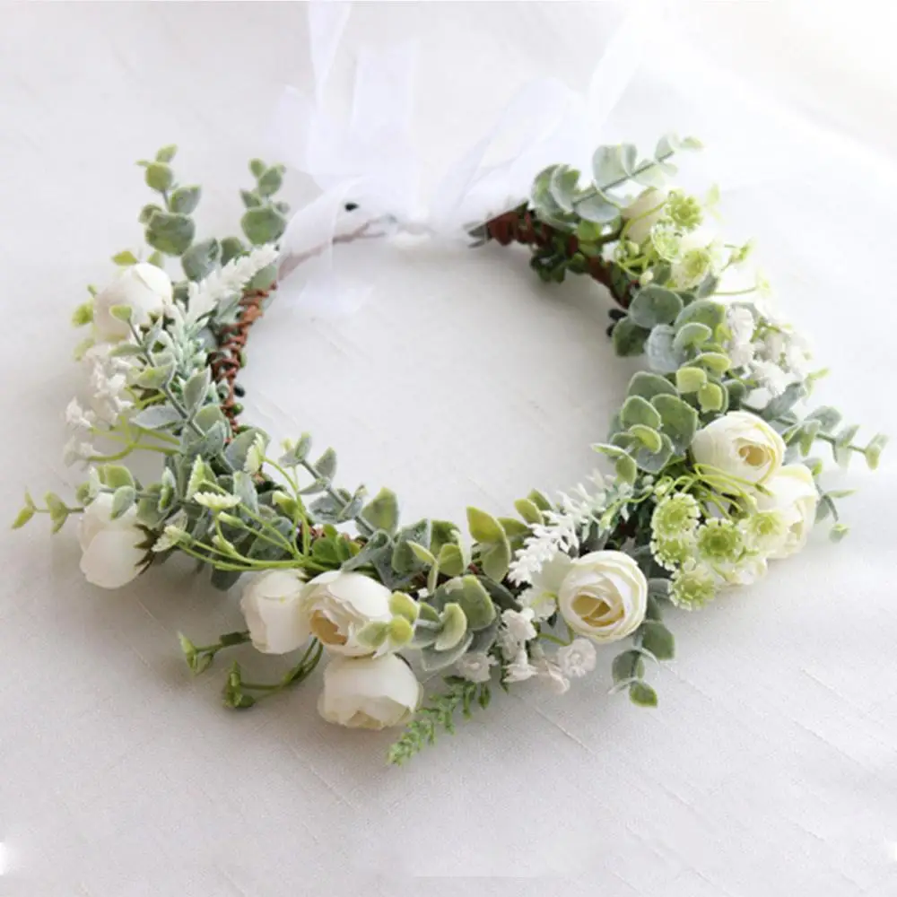 

Trendy Forest Flower Headbands Green Leaf Festival Wedding Floral Headpiece Bohemian Flower Crown for Women Girls