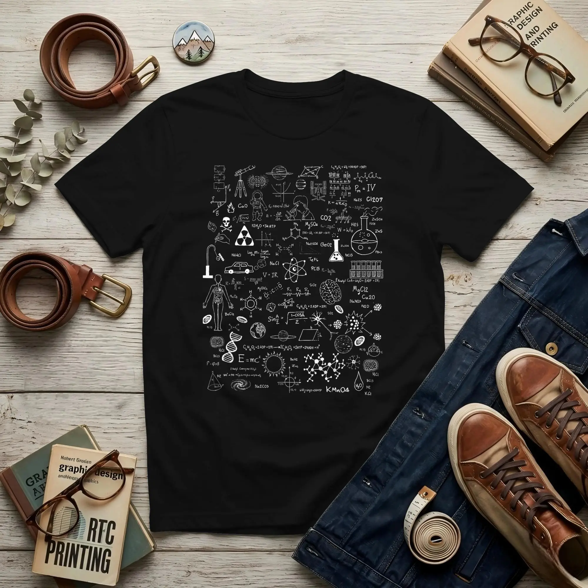 Science Physic Math Chemistry Men's T Shirts Science Hipster Tee Shirt Short Sleeve Crew Neck Pure Cotton Printed Tops T-Shirt
