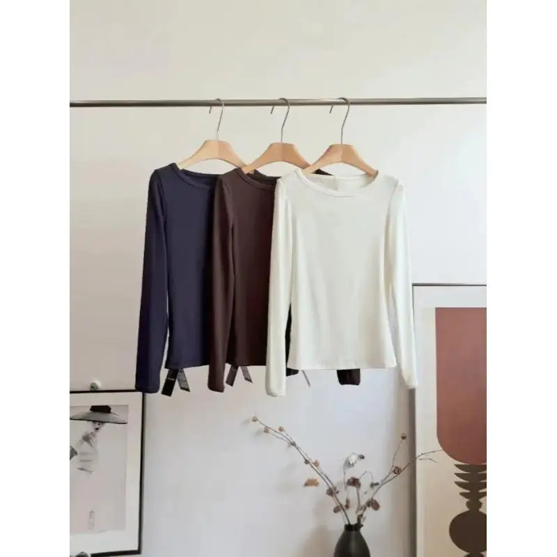 Maxdutti Southern France Minimalist Autumn New Product Women's Slim Fit T-shirt Round Neck Long Sleeve T-shirt Woman Clothes Top