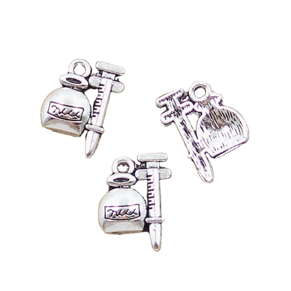 15pcs Charms Injector Medicine Doctor 18x14mm Antique Silver Color Pendants Making DIY Handmade Tibetan Finding Jewelry