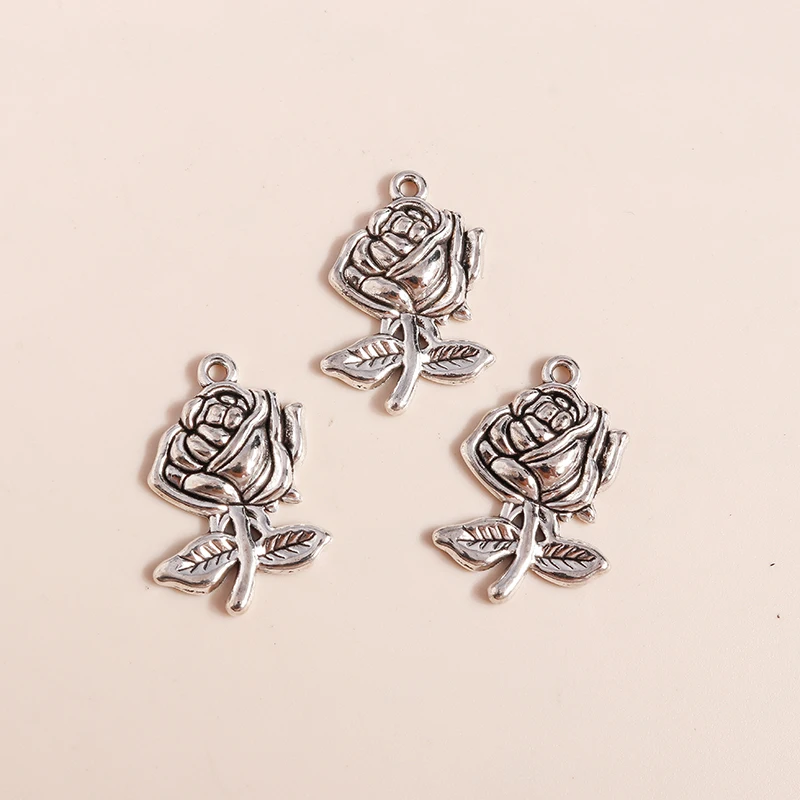 20 Stück 16x24mm Niedliche Blumen-Anhänger aus Legierung zum Basteln von Ohrhängern, Halsketten, Armbändern, DIY-Handwerk und Schmuckzubehör – Detail 3