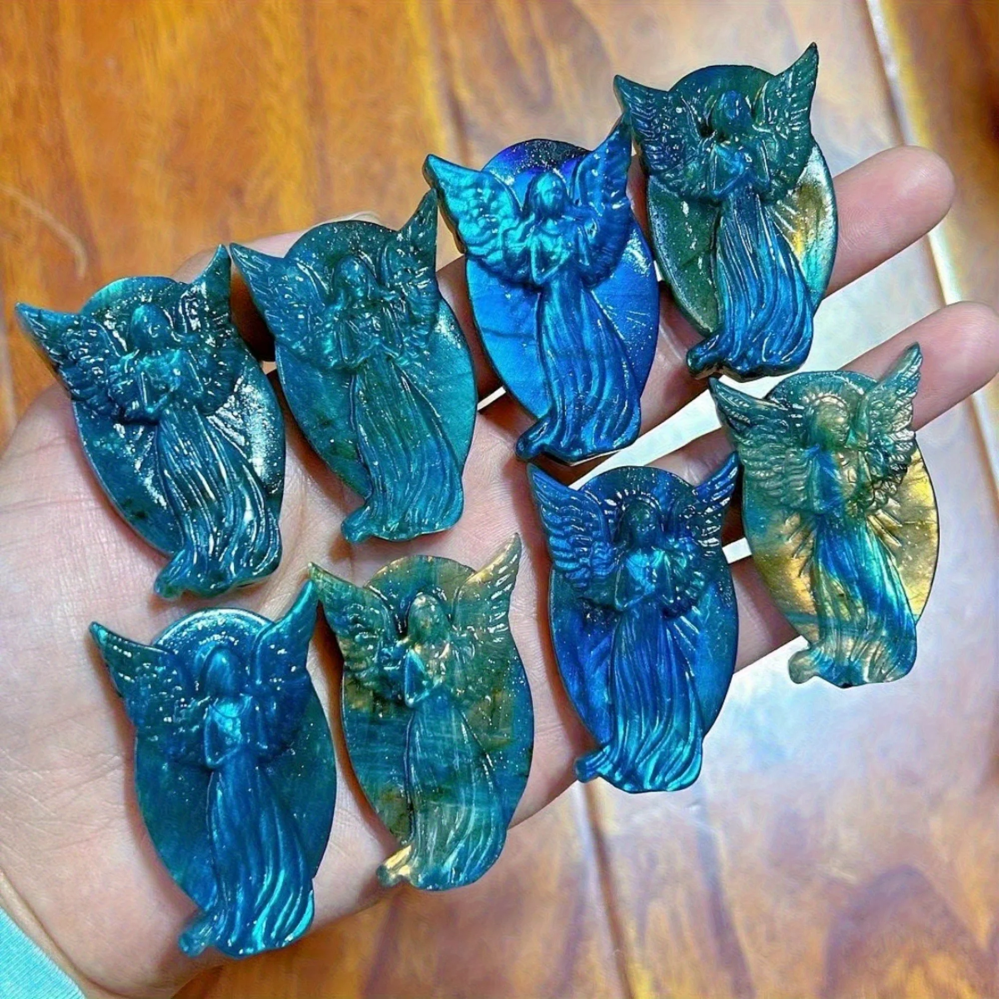 

1pc Unique Hand-Carved Labradorite Angel Figurine - Quartz Crystal Decor, Perfect for Home & Office, Ideal Birthday Holiday Gift