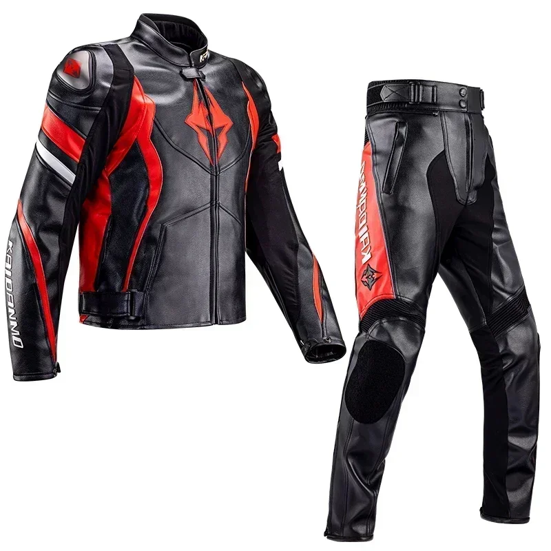 KAIDANMO Motorcycle Jacket Sets for Men and Women Pu Leather Winter Waterproof Warm Racing Jacket  Motorcycle Winter Clothes