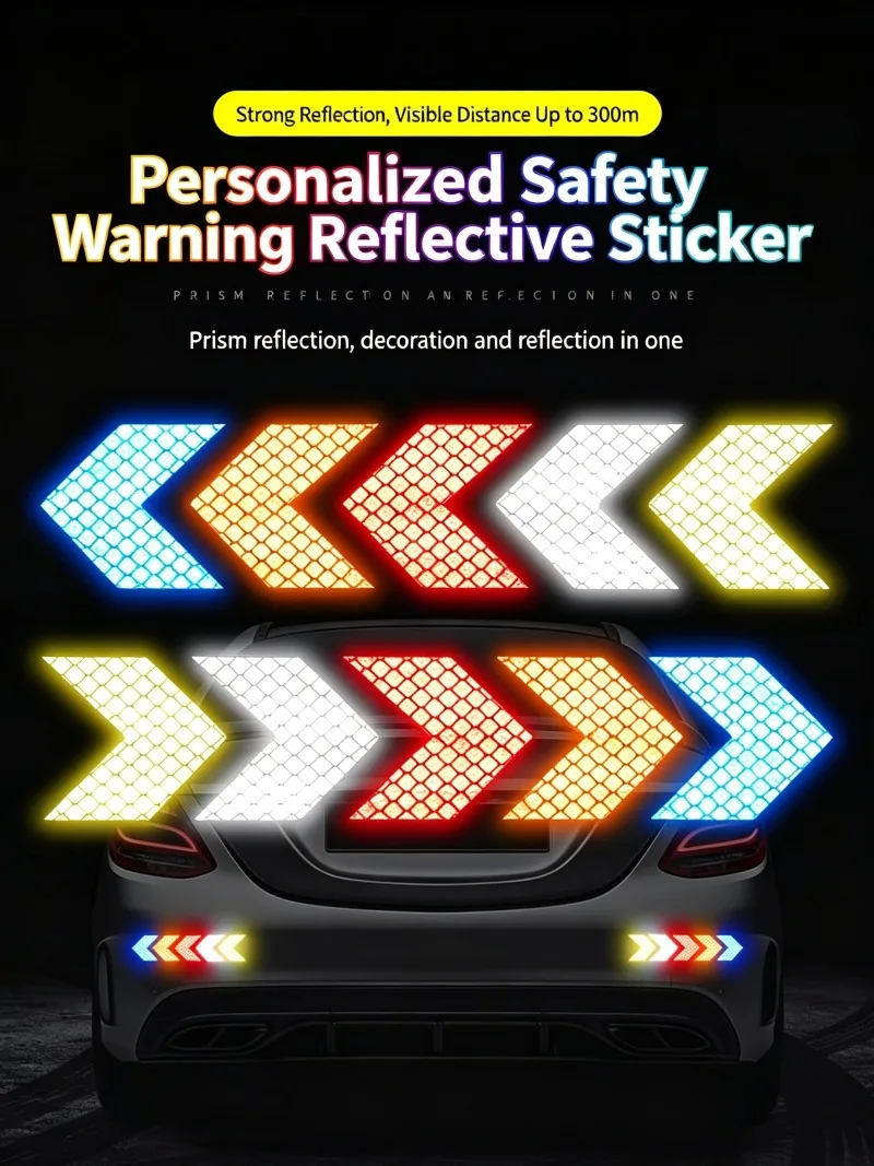 Auto Safety Reflective Arrow Sticker Night Driving Warning Mark Car Rear Bumper Decor Decals Anti-scratch Reflector Sticker