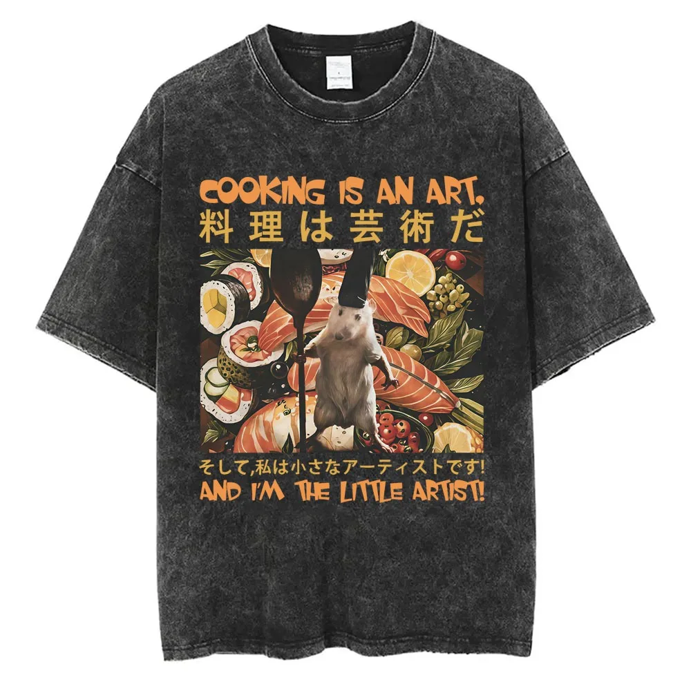 I Do Not Think Therefore I Do Not Am T-shirt Funny Japanese Style Opossum Vintage Washed T Shirt Unisex Fashion Humor T-shirts