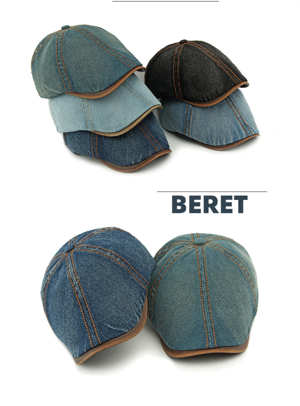 HT4735 Baskenmütze für Männer und Frauen, Vintage-Künstlermaler, achteckige Baskenmütze, 6 Panels, Denim-Efeu, flache Kappe, männlich, weiblich, Frühlings-Baskenmütze – Detail 2