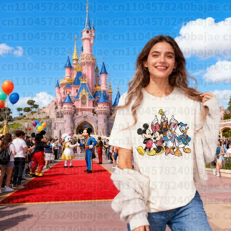 2025 verão disney mickey mouse pato donald meninos meninas 100% algodão impresso camiseta família pai-filho roupas casuais conforto
