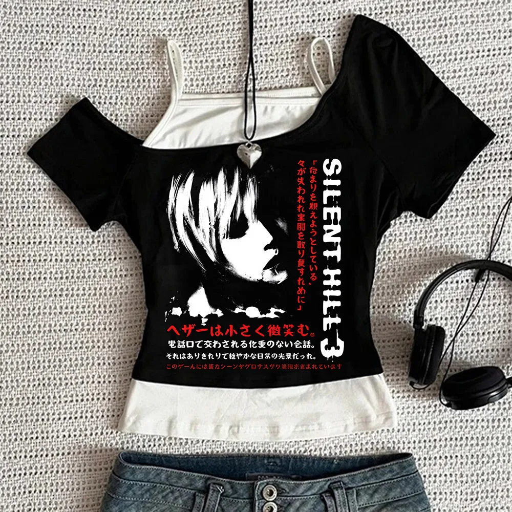 Silent Hill cropped top girl dollette summer emo t shirt kawaii japanese grunge japan alternative