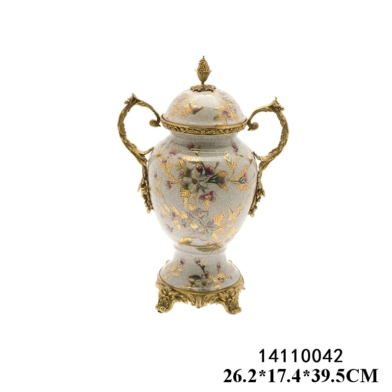 Luxurious decorative pot with ceramic copper-painted gold decorative binaural ornaments club