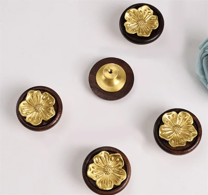 Chinese Style Furniture Handle And Knob Vintage Copper Wooden Drawer Knobs Cupboard Wardrobe Closet Door Handles Kitchen Pulls