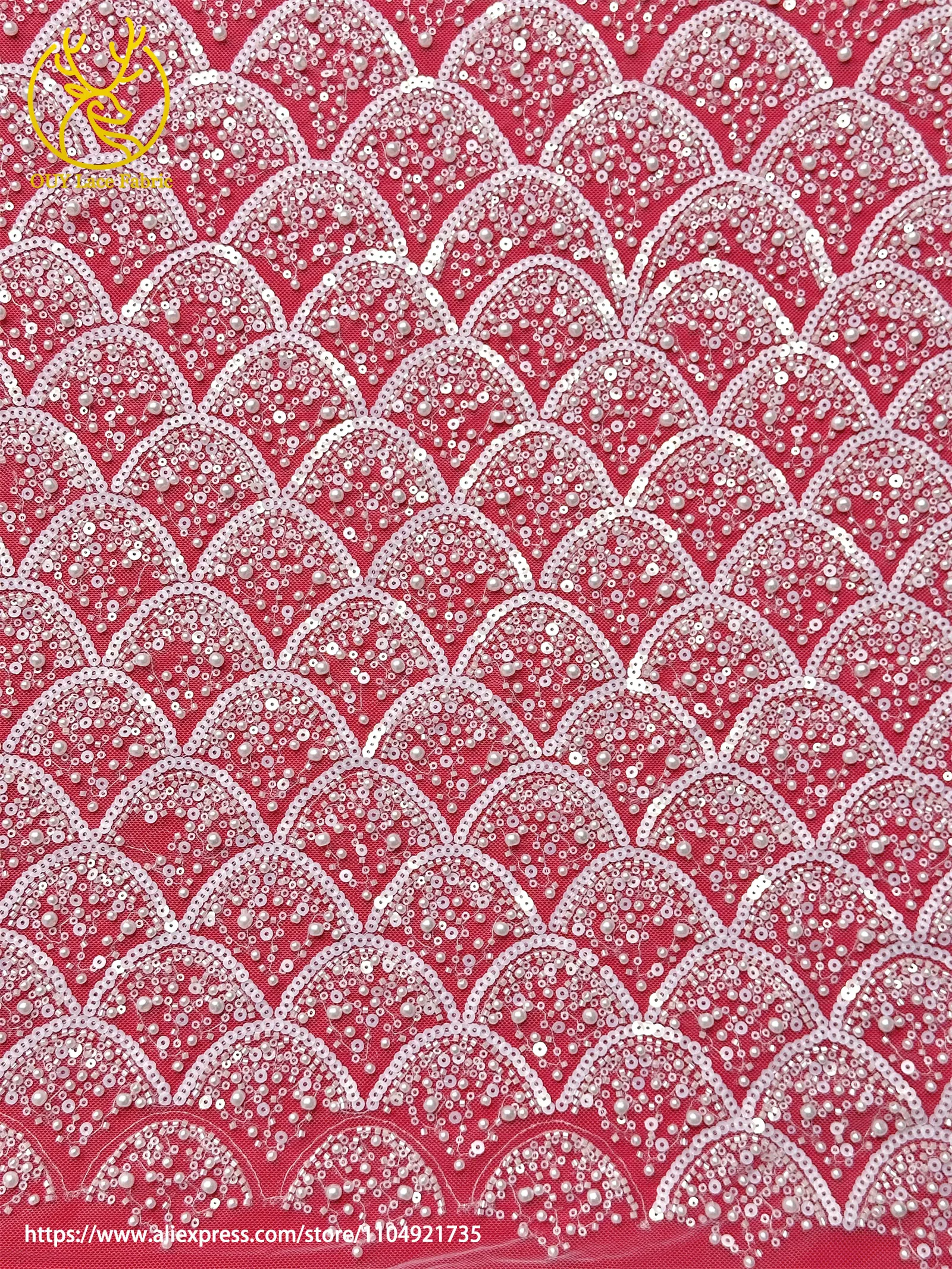 Burgunderroter afrikanischer Perlenstickerei-Mesh-Spitzenstoff, eleganter nigerianischer französischer Pailletten-Tüll-Spitzenstoff für Frauen, Partykleider – Detail 12