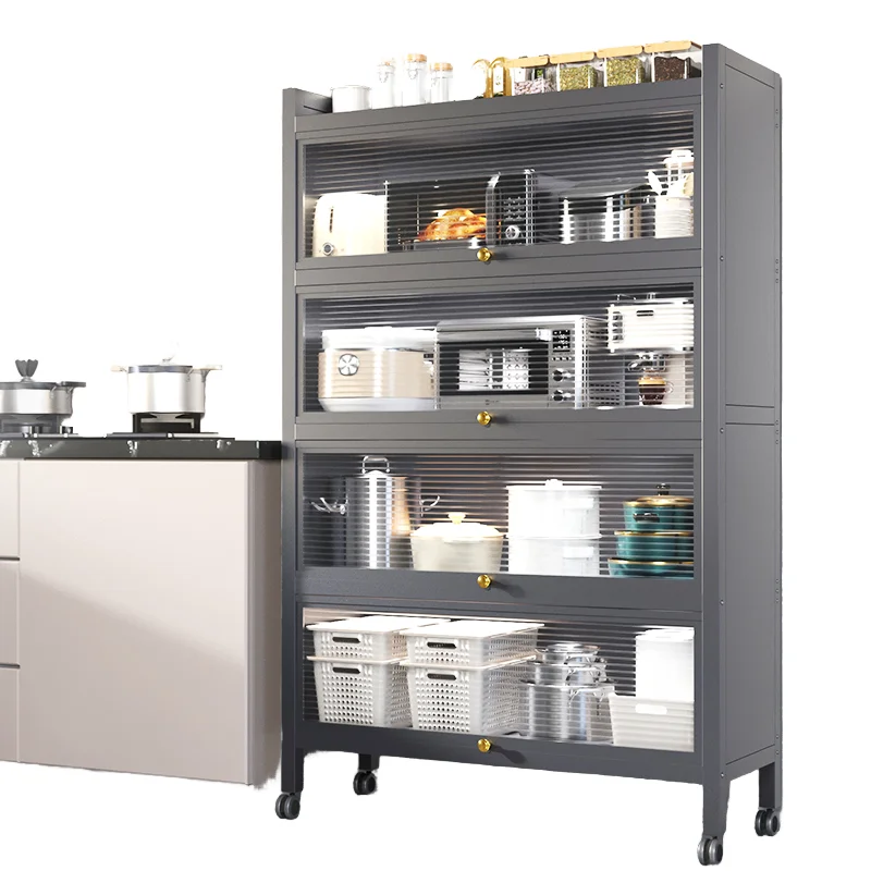 Mueble de Almacenamiento Multifuncional de Acero Metálico, Aparador de Cocina, Alacena con Organizador para Microondas, Platos y Vajilla