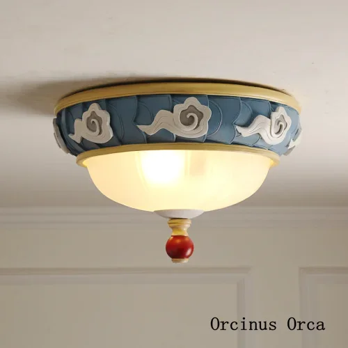 

Новый цветной ретро потолочный светильник в китайском стиле, креативный круглый стеклянный потолочный светильник для детской комнаты, спальни, бесплатная доставка