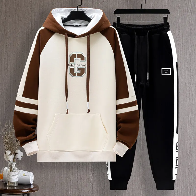Casual Cotton Hoodies & Pants Men's Sets 2026 Spring Autumn Hooded Pullover Sweatshirts+Jogger Tracksuit Streetwear Top Clothing