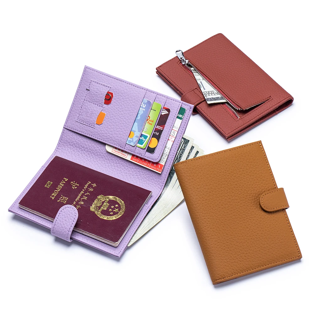 Luxury Design Genuine Leather Wallet for Woman Travel Passport Cover Long Card Holder Coin Purse Fashion Folding Passport Holder