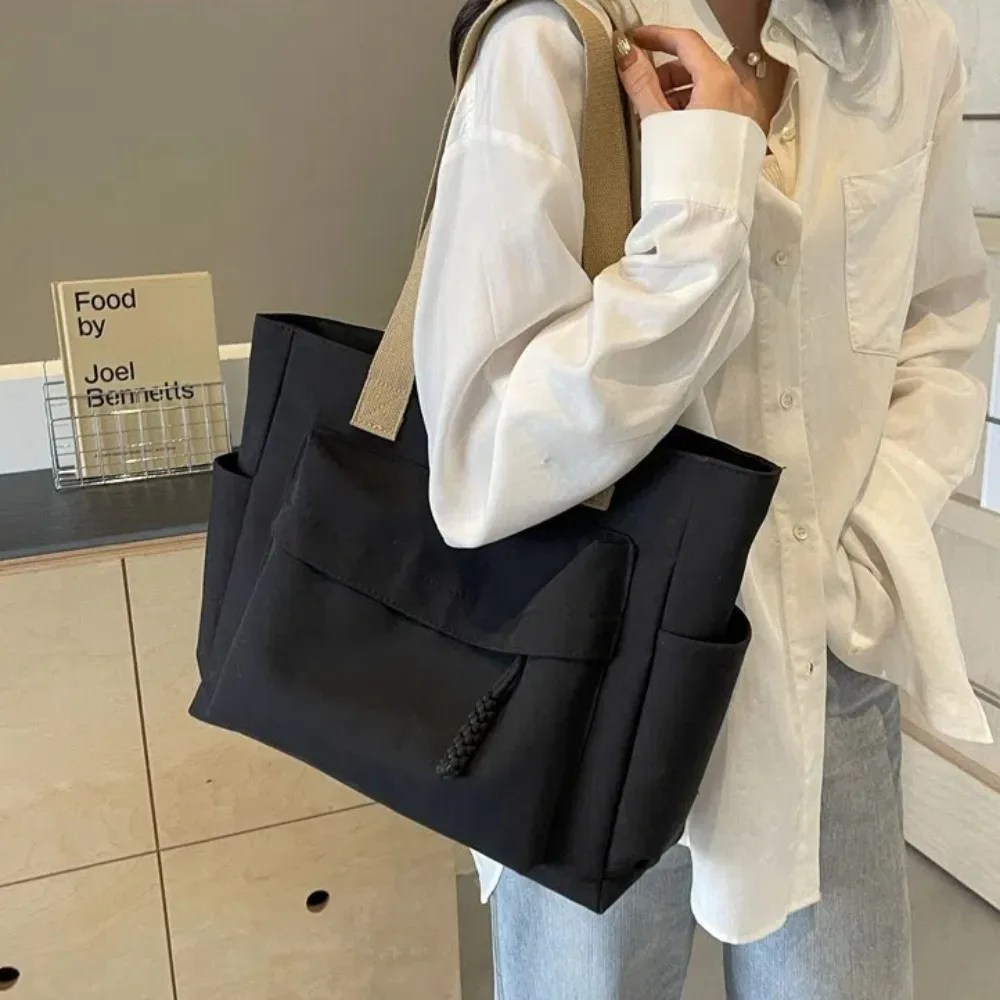 

Модная большая вместительная сумка на плечо с несколькими карманами, холщовая сумка на молнии, однотонная женская сумка-тоут