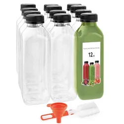 Plastic Juice Bottles for Juicing,Reusable,Clear,Empty,Water Bottles,Drink Containers for Mini Fridge, Juicer Shots,12PCs