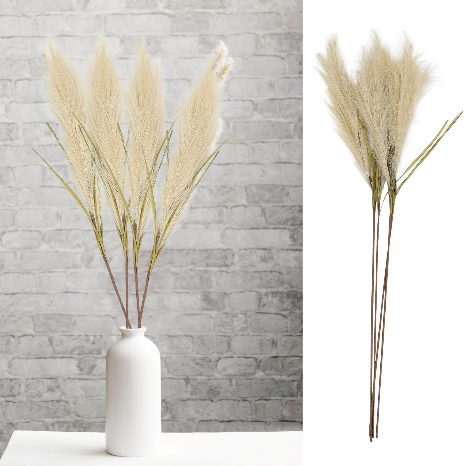 

4pcs Artificial Flower Arrangement Plants Faux Phragmites Decorative Grass Indoor Wall Vase Bouquet Material Modern Style
