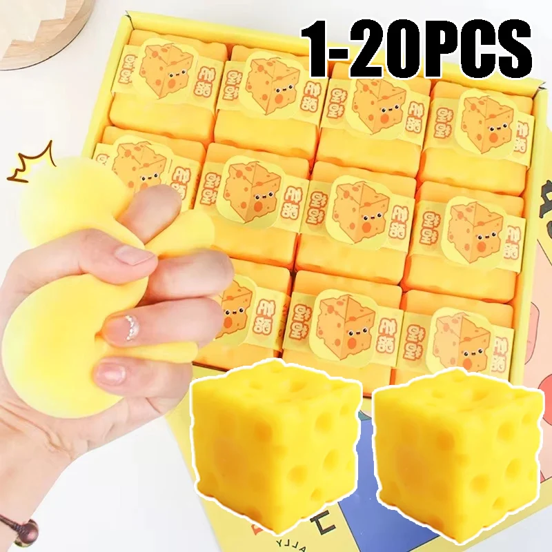 Brinquedo Anti-stress de Borracha Macia em Formato de Queijo Amarelo, Bola de Apertar para Alívio da Ansiedade, Treinamento de Foco e Diversão, Design de Cubo de Queijo