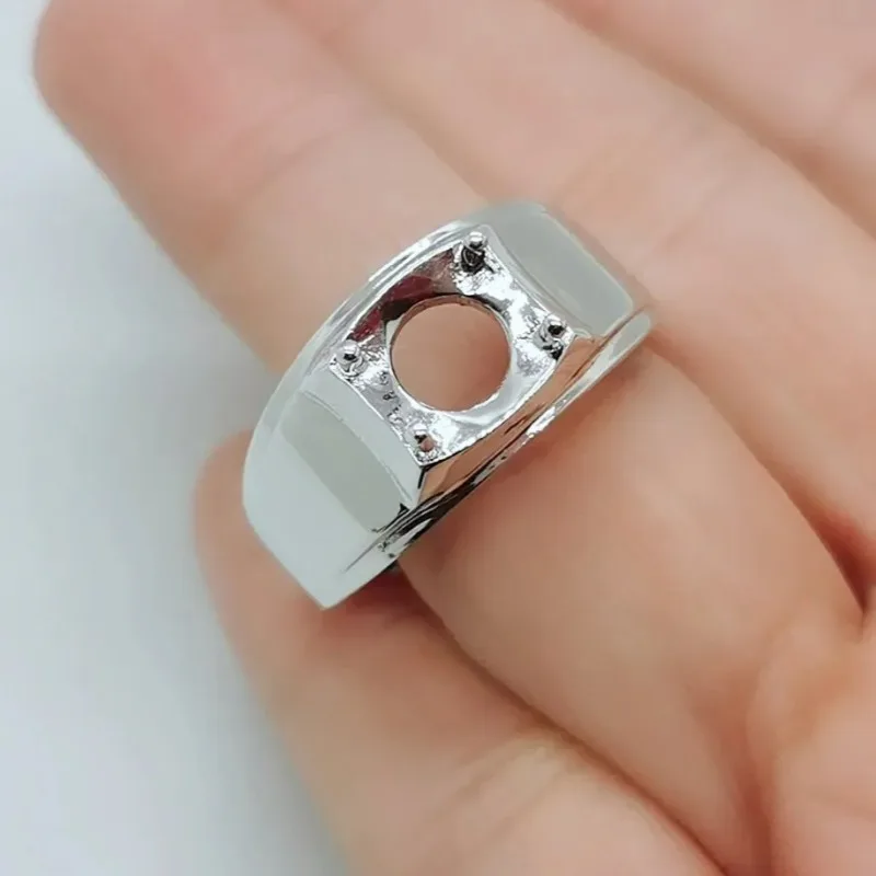Real 925 Silver Ring Setting for Jewelry Making  8mm 9mm Round Gemstone Ring Setting with 3 Layers Gold Plating