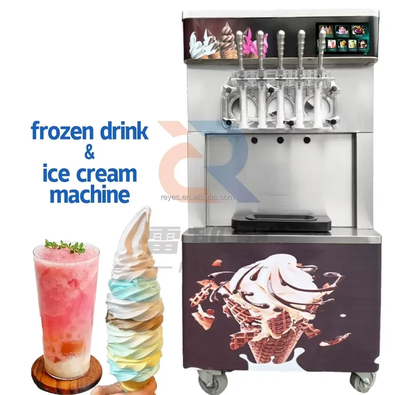 Commercial Soft Ice Cream Yogurt 5 Flavors Automatic Machine 3.3kW Easy Operation for Shop Restaurant Business Use