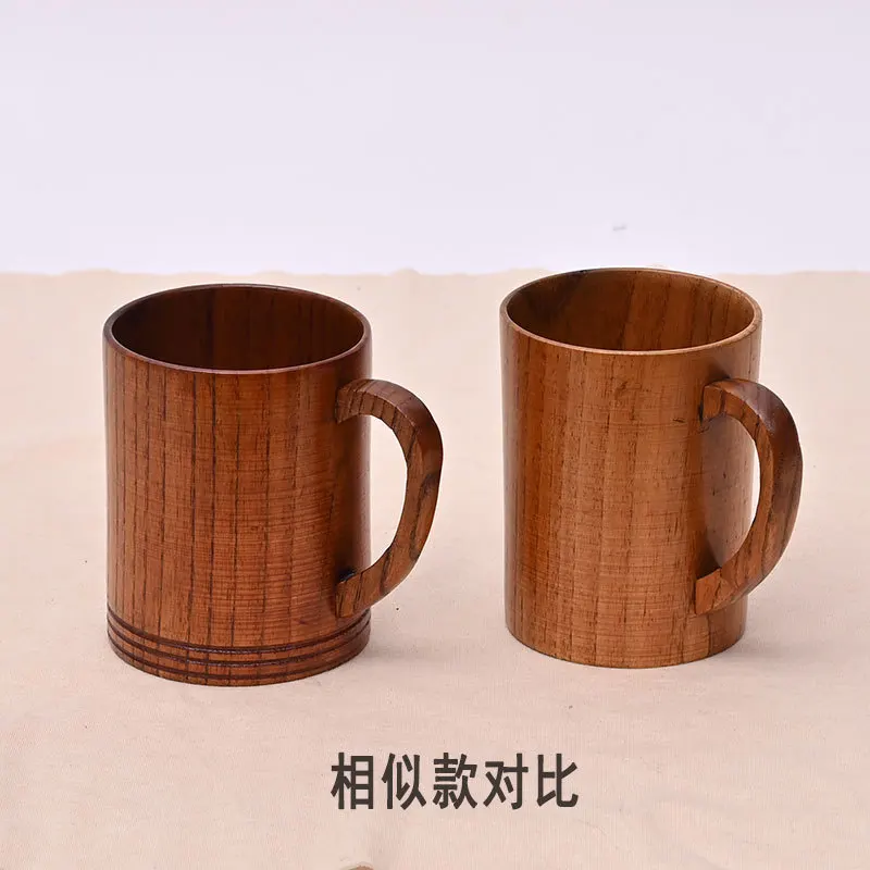 Factory Direct Supply Wooden Creative Coffee Cup Solid Wood Vintage Mug Anti-Scald Handle Cup Quantity Discount