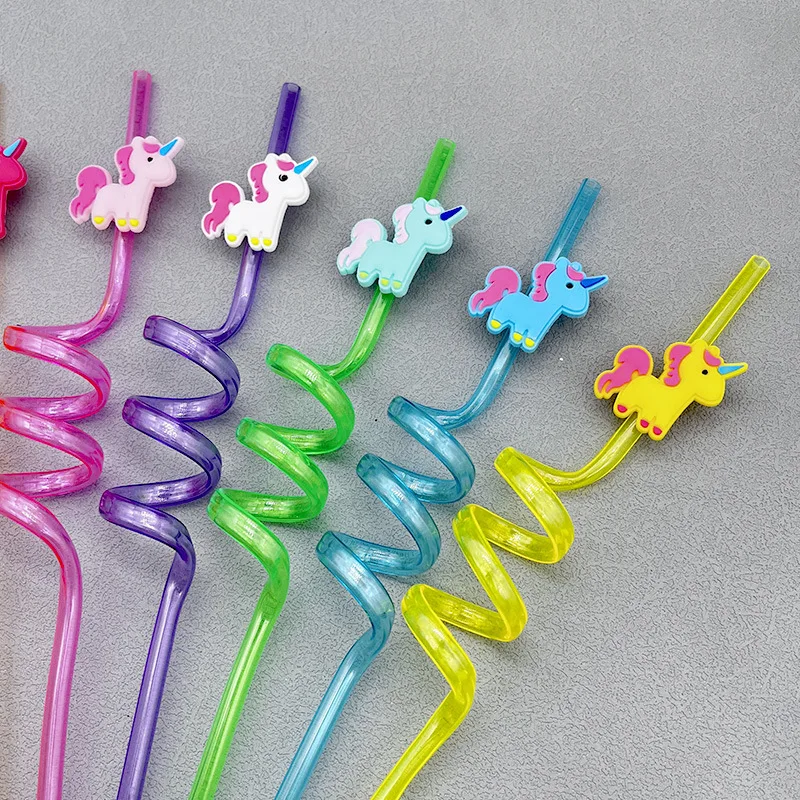 Unicorn Cartoon Good-looking Straw PET Reusable Spiral Straw Unicorn Birthday Wedding Party Children Adult Cute Straw