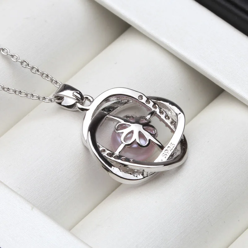 Wedding Black Natural Freshwater Pearl Pendant,Real 925 Sterling Silver Pearl Pendant Wife Mother Anniversary Gift White Pink
