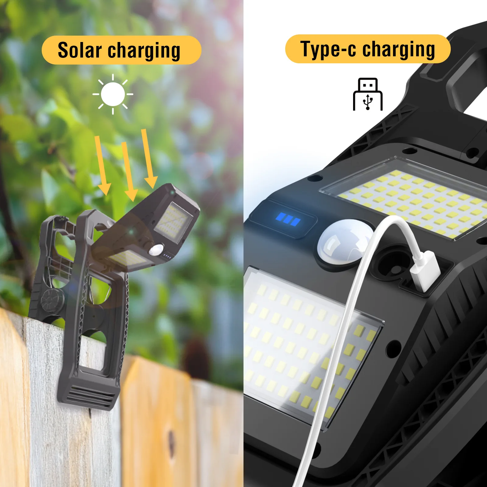 Super Bright Solar-powered Motion Sensor Wall Light Multi-Functional Outdoor Yard & Camping Clamp Lamp