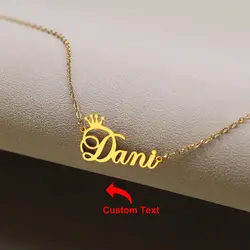 Collar con nombre personalizado para mujer, Gargantilla con placa de identificación de acero inoxidable, corona, regalo de joyería de cumpleaños y boda