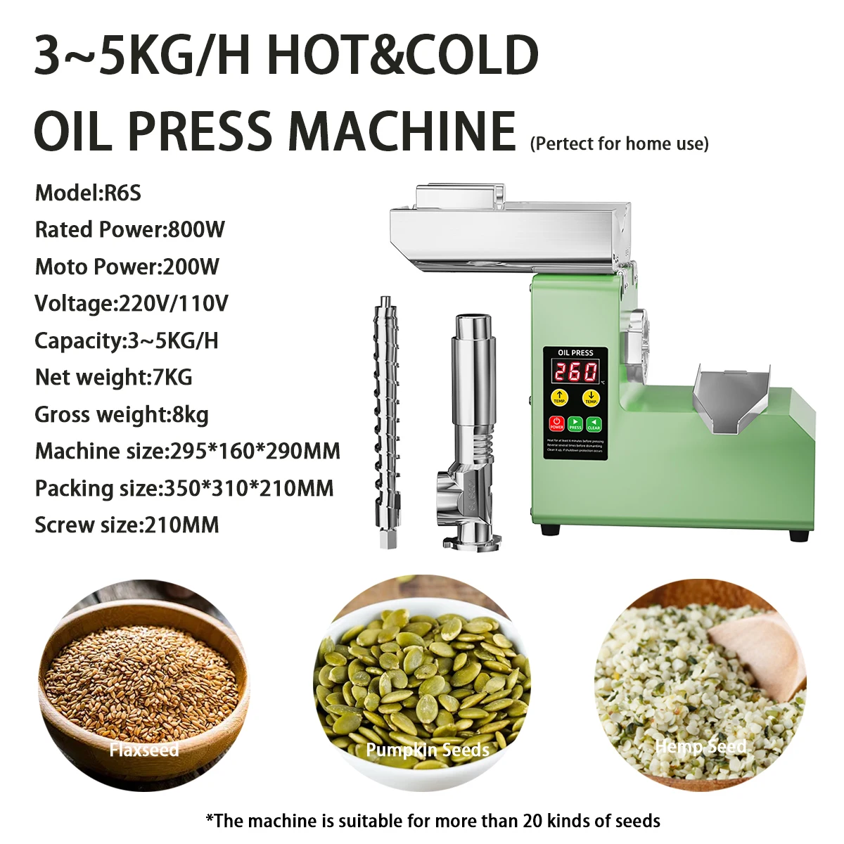 Electric Home Oil Press New Product Coconut Oil Making Machine Olive Provide 220v/110v Automatic 3~5kg/hour