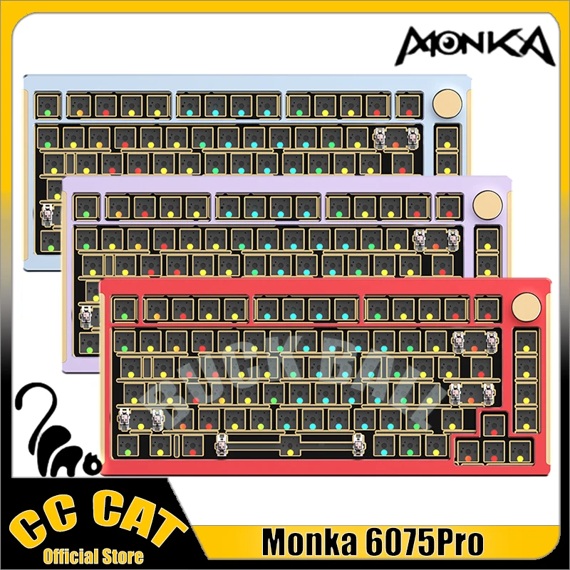 

Беспроводная механическая клавиатура Monka 6075pro, ЧПУ 3-режимная клавиатура из алюминиевого сплава с Rgb подсветкой, с функцией горячей замены, для офиса, игровые клавиатуры