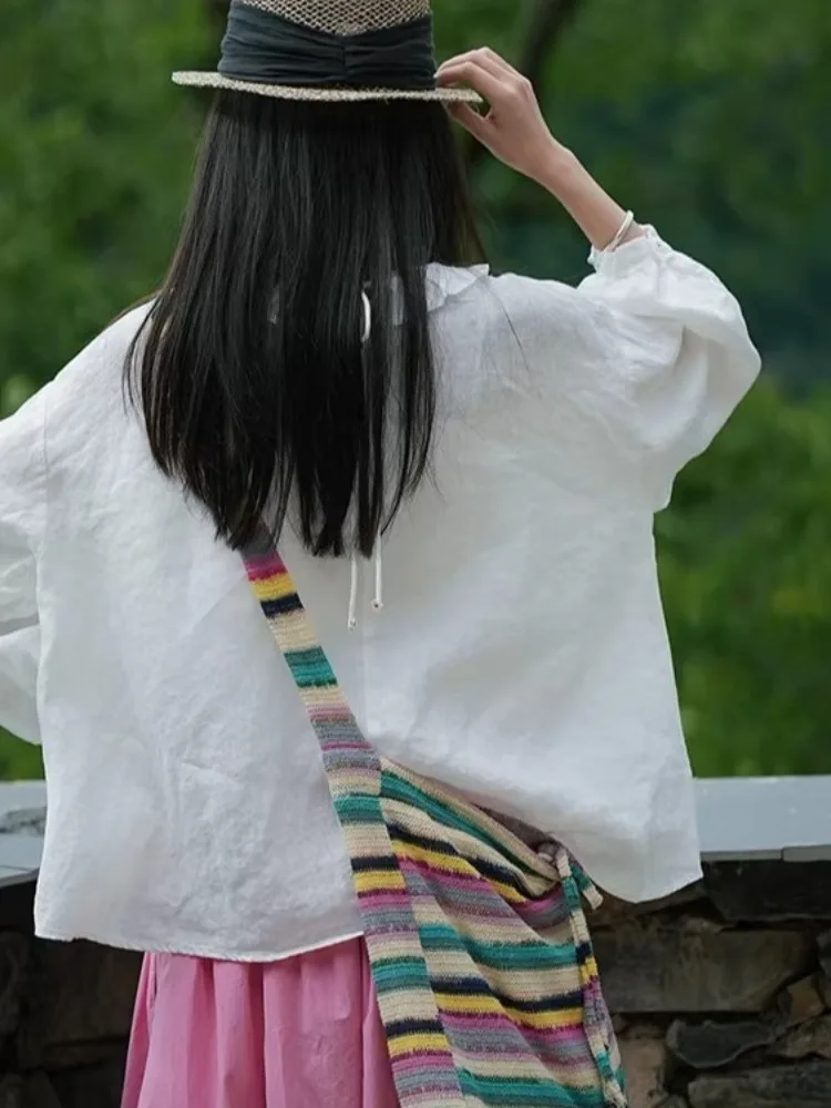 2026年早春 レディース コットンリネン irt 花柄襟 インナーウェア 多用途 日本製 スレ アーティスティック レイヤリングトップ