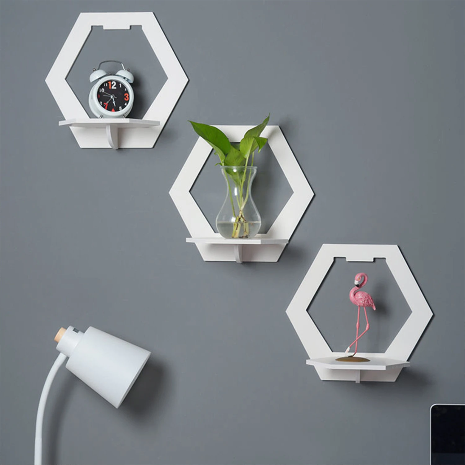 Hexagonal Wall Art Shelves - Easy Install, Bedside & TV Background Decor, Space-Saving Display Rack for Bedroom, Living Room