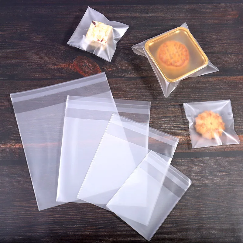 100pcs/bag Transparent Frosted Packaging Bag Baking Bread Cookies Mooncakes Candies Self Sealing Storage Bag