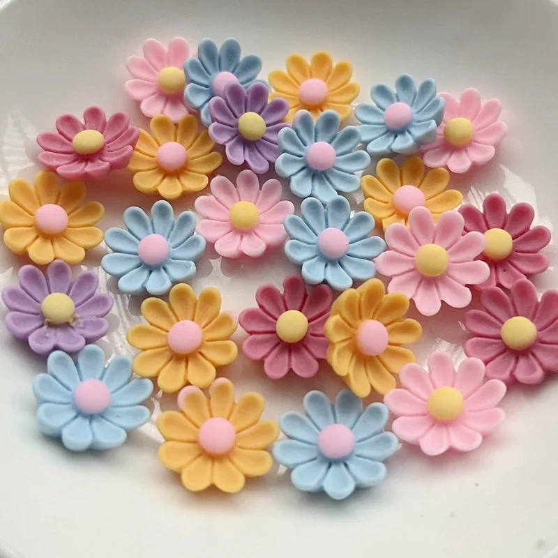 40pcs 15mm Mixed Chrysanthemum Resin Flat Back Convex Round DIY Jewelry Mobile Phone Decorative scrapbooking embellishments