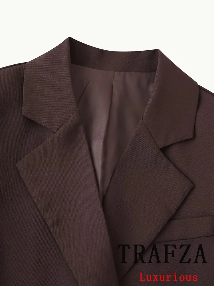 TRAFZA Vintage Chic Women Blazer Solid V Neck Single Button Long Sleeve Blazer Fashion 2024 Autumn Winter Office Lady Blazers