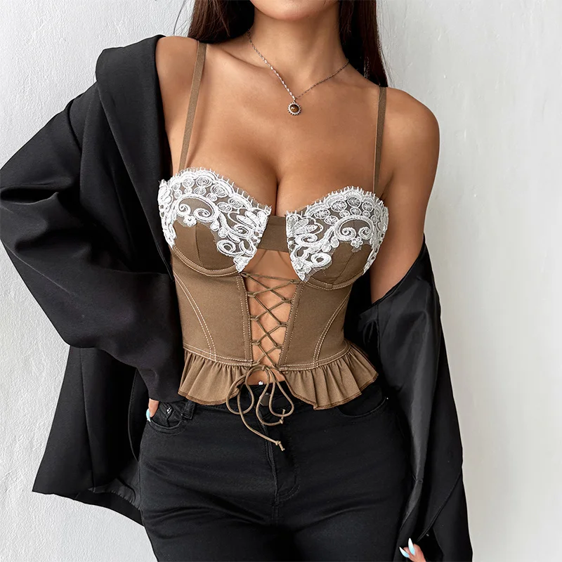 

Женский сексуальный корсет с вырезами и шнуровкой на спине, светло-коричневый, утягивающий, для повседневной носки и вечеринок